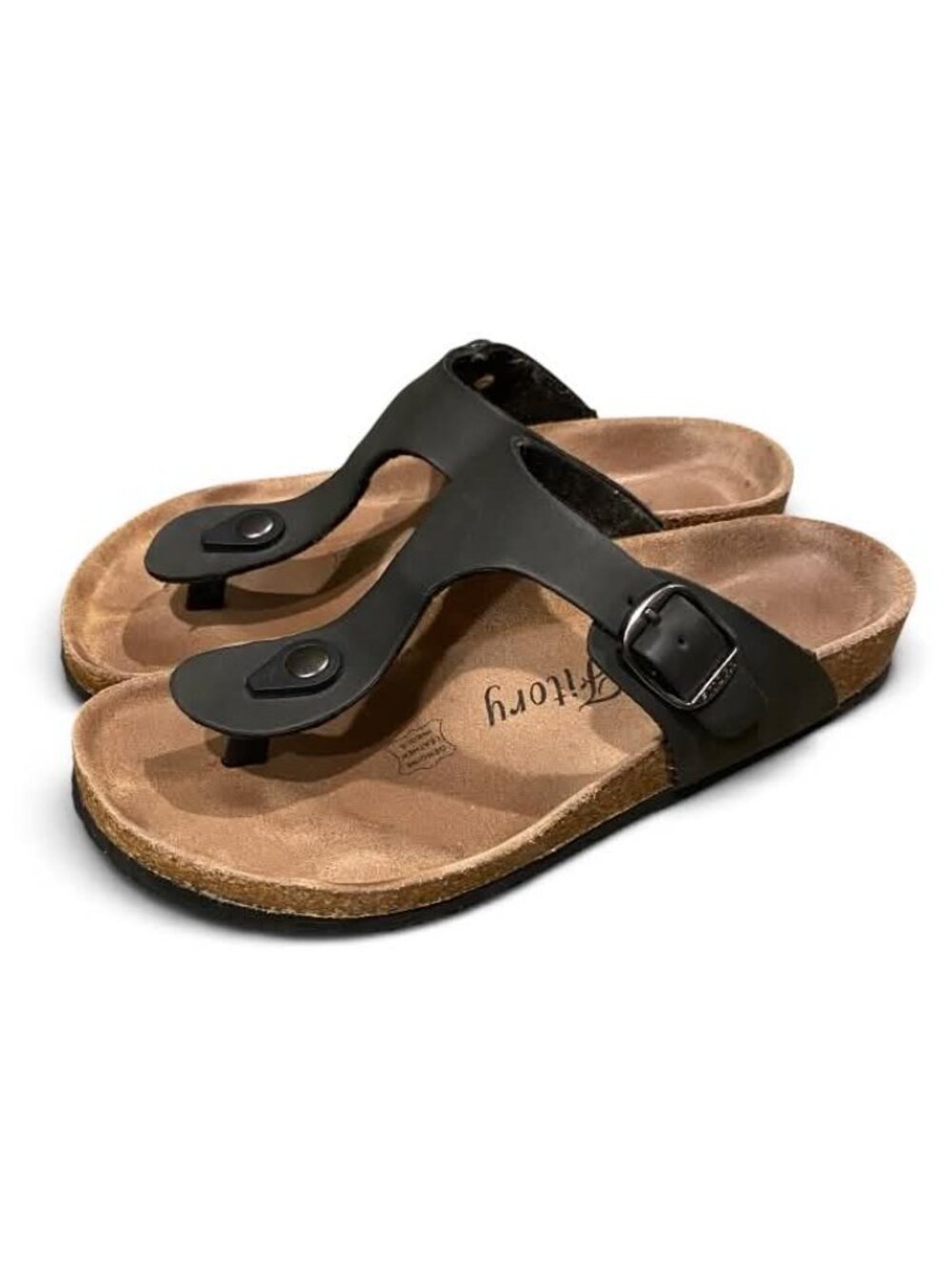 Black Cork Footbed Thong Slide Sandals FITORY Size 7 Arch Support